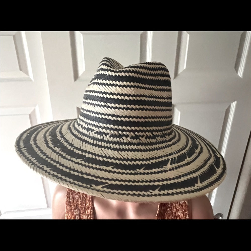 Tan and Navy Straw Hat